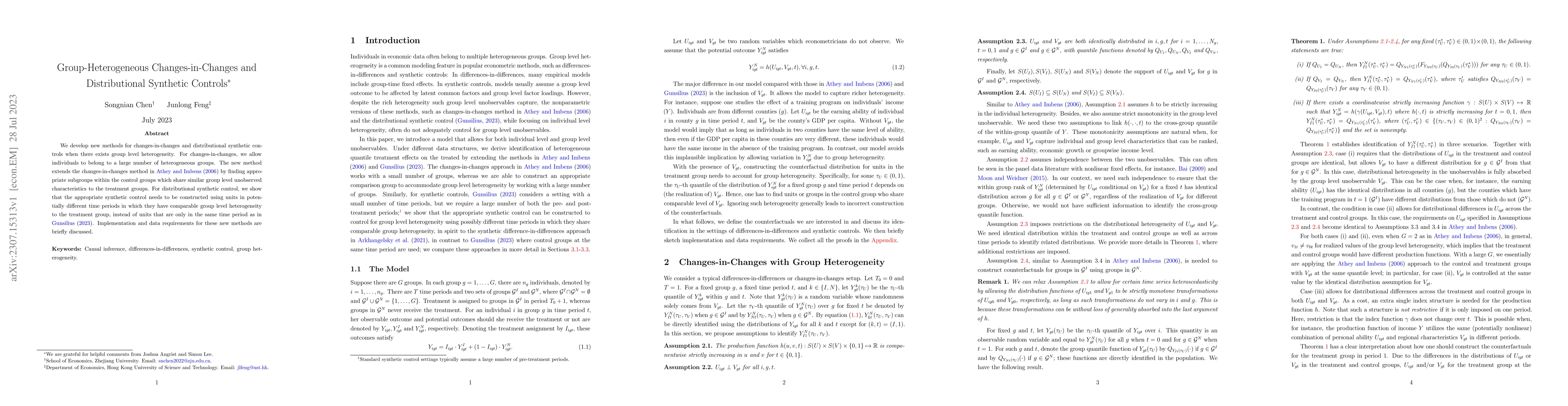 Thumbnail for Group-Heterogeneous Changes-in-Changes and Distributional Synthetic
  Controls