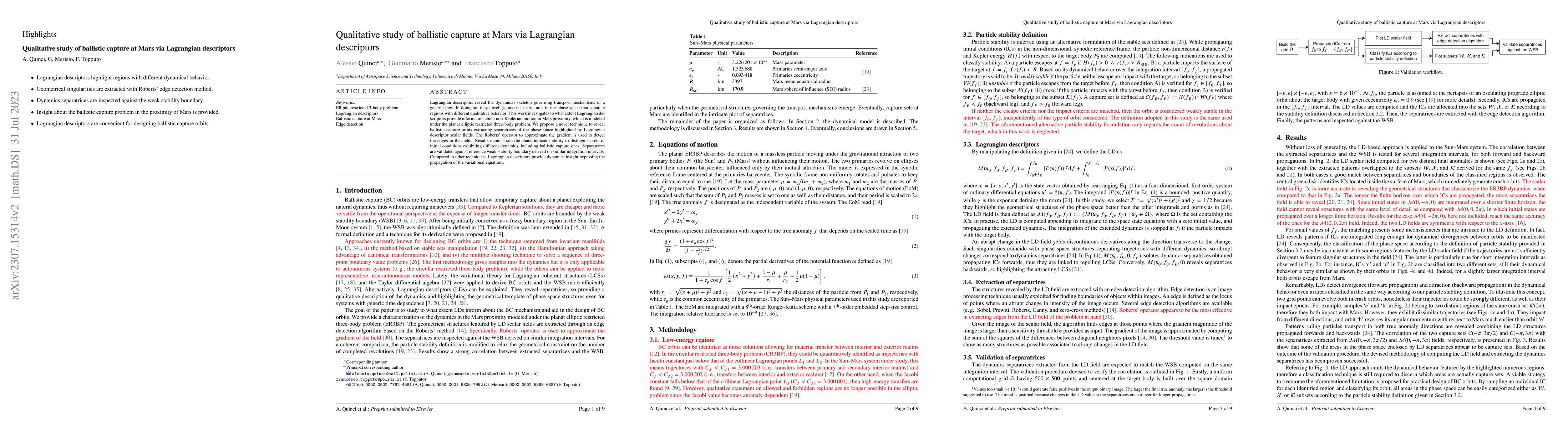 Thumbnail for Qualitative study of ballistic capture at Mars via Lagrangian
  descriptors