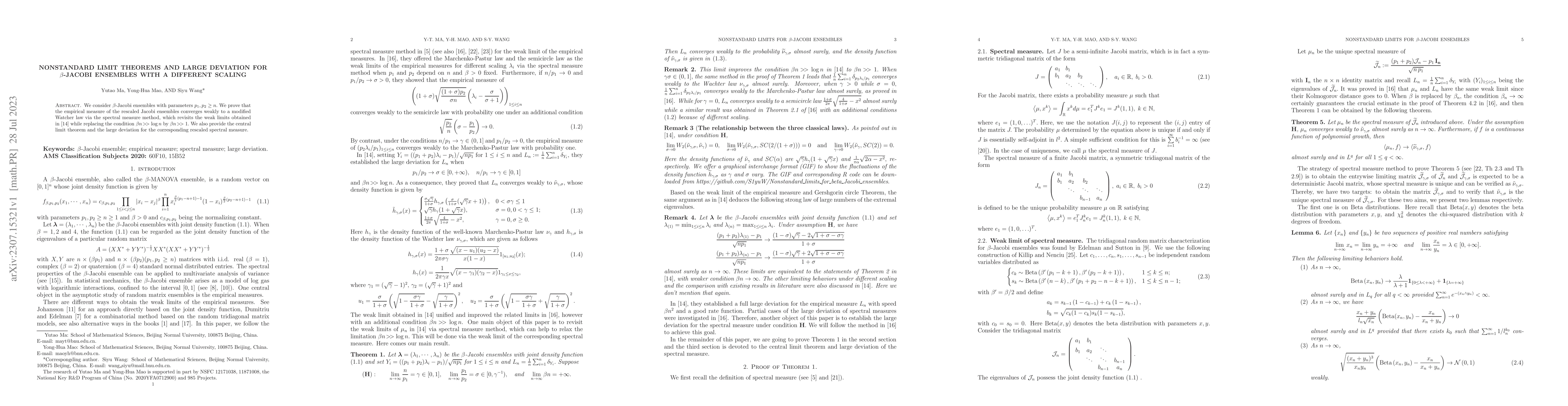 Thumbnail for Nonstandard limit theorems and large deviation for beta -Jacobi
  ensembles with a different scaling