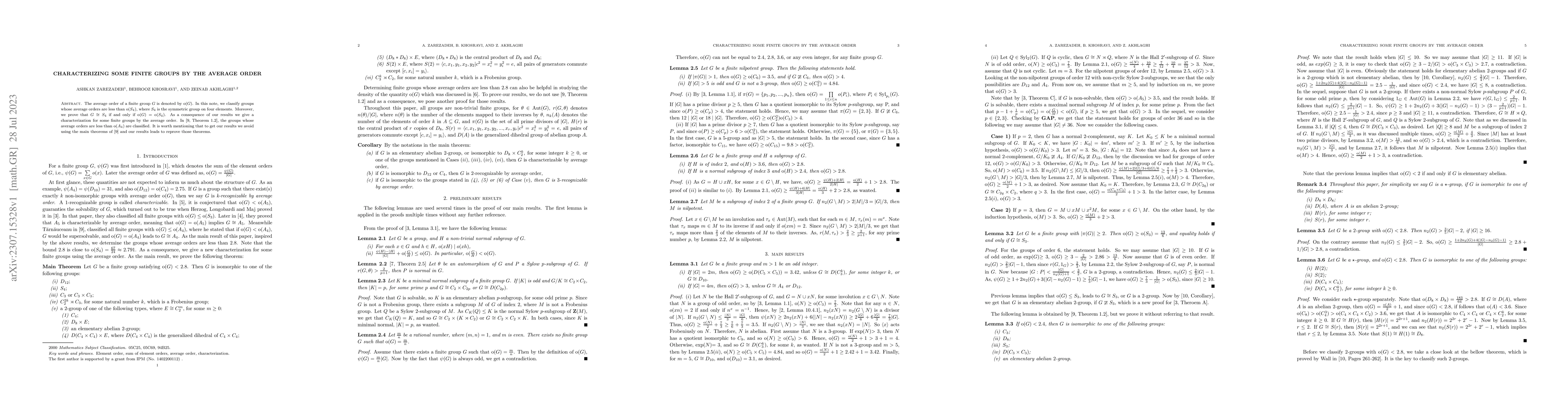 Thumbnail for Characterizing some finite groups by the average order