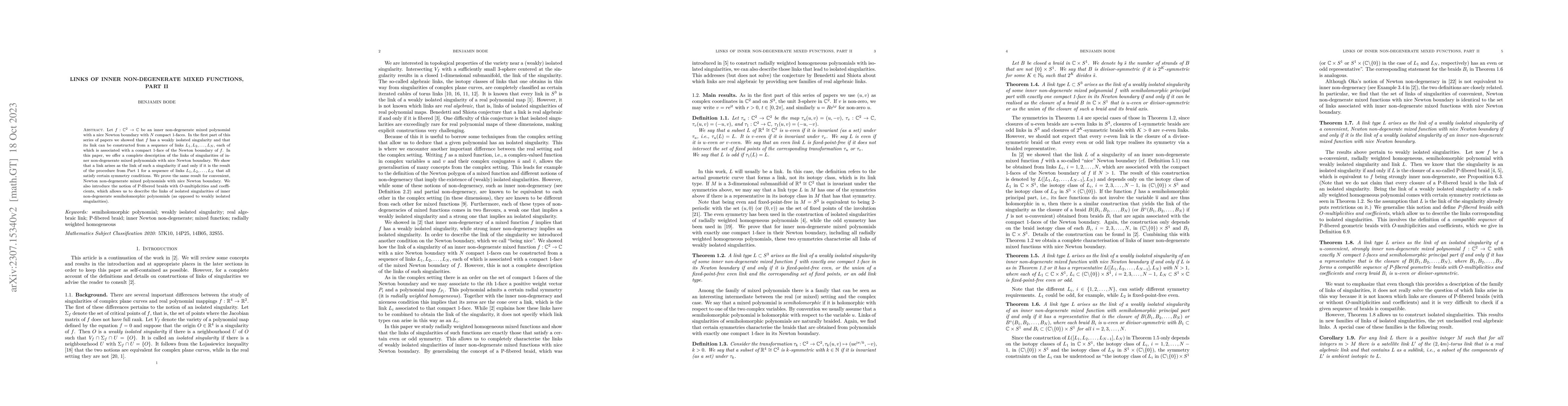 Thumbnail for Links of inner non-degenerate mixed functions, Part II