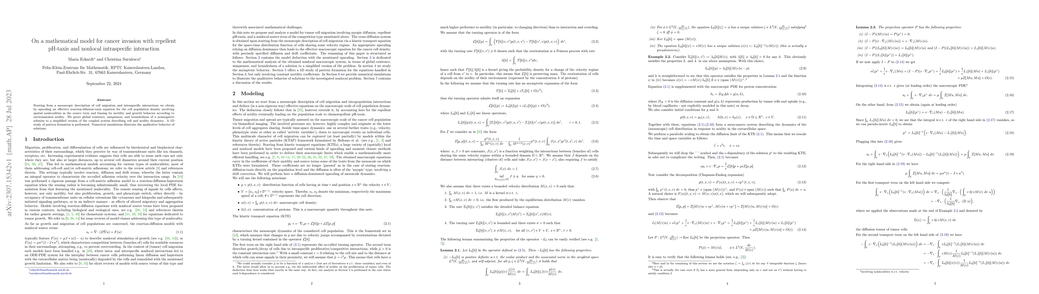 Thumbnail for On a mathematical model for cancer invasion with repellent pH-taxis and
  nonlocal intraspecific interaction