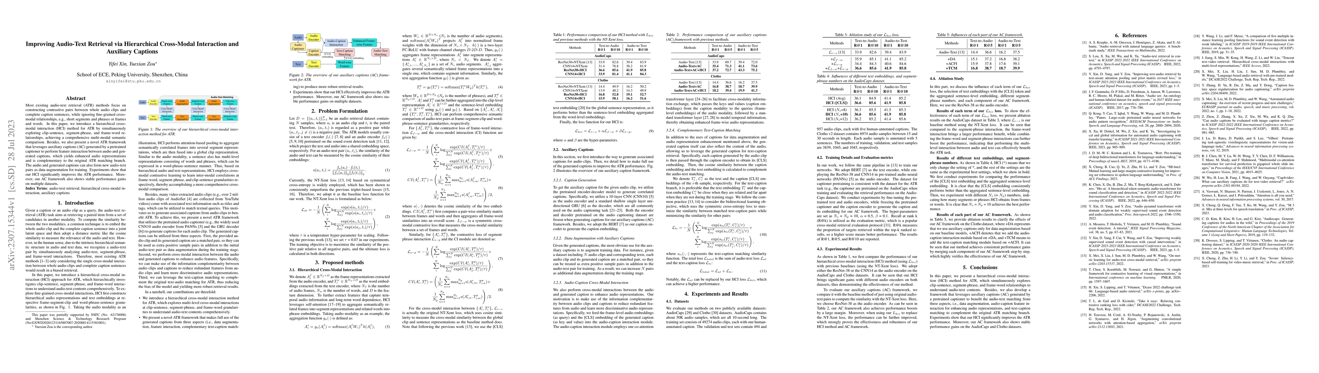 Thumbnail for Improving Audio-Text Retrieval via Hierarchical Cross-Modal Interaction
  and Auxiliary Captions