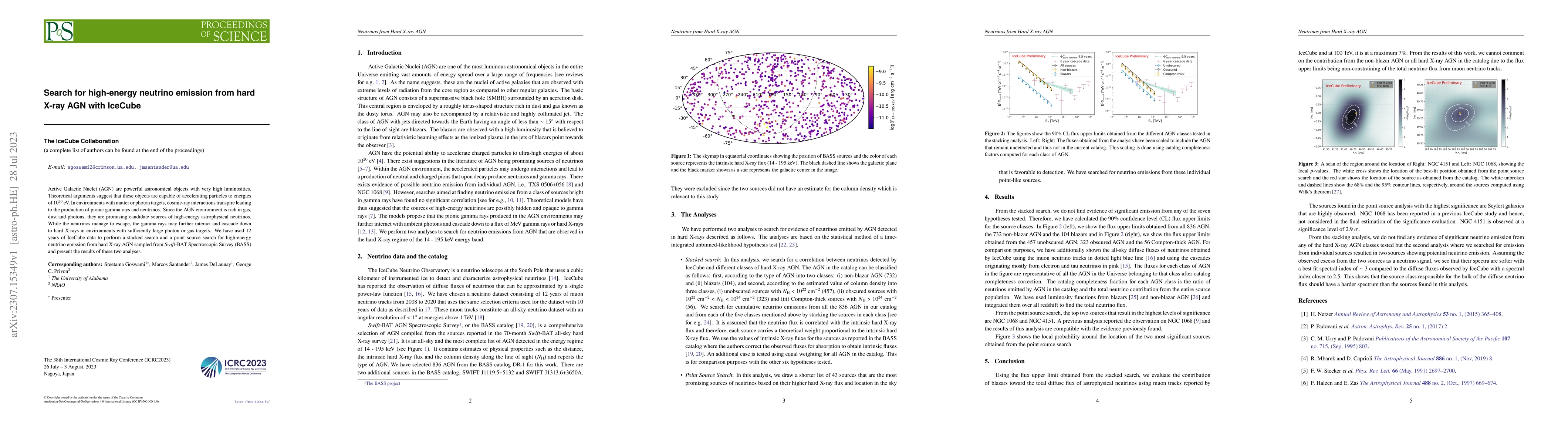 Thumbnail for Search for high-energy neutrino emission from hard X-ray AGN with
  IceCube