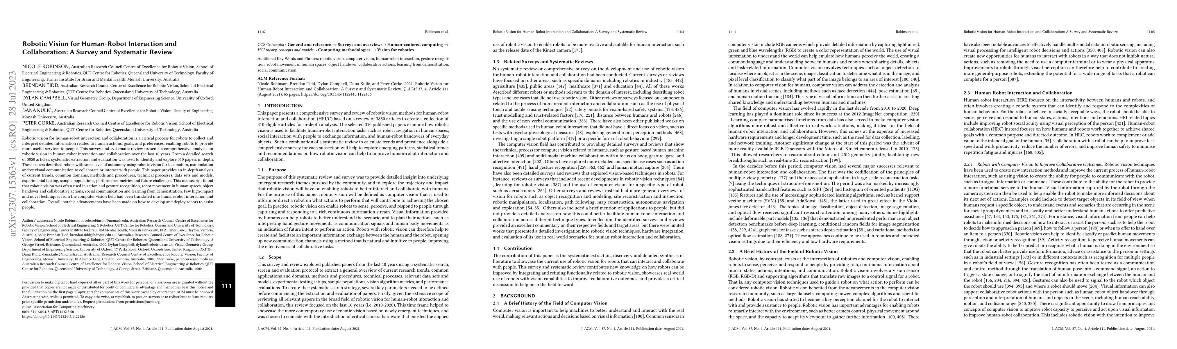 Thumbnail for Robotic Vision for Human-Robot Interaction and Collaboration: A Survey
  and Systematic Review