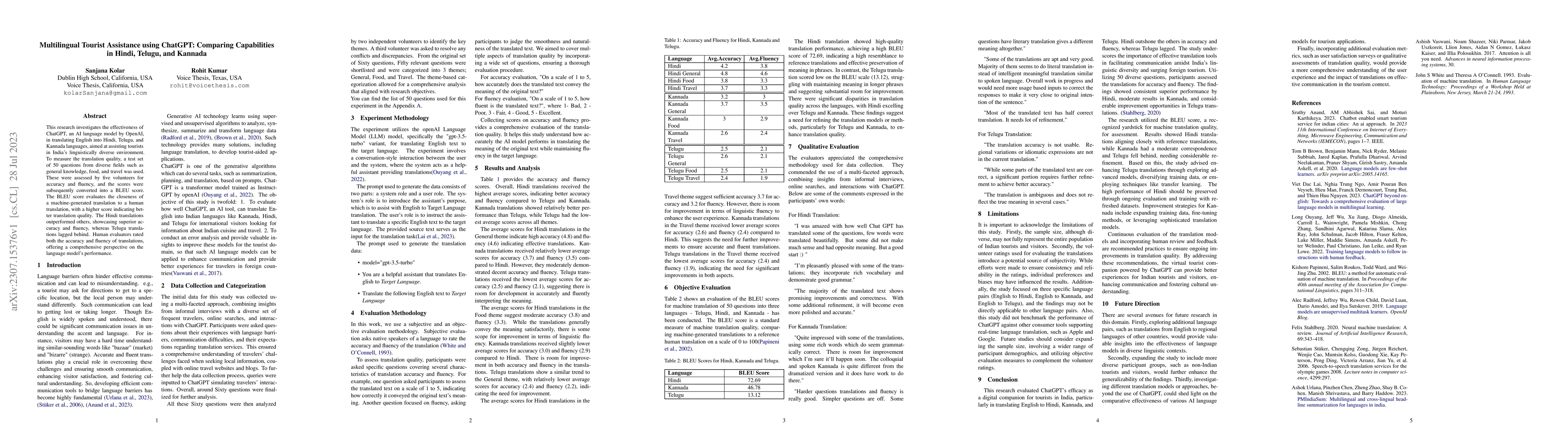 Thumbnail for Multilingual Tourist Assistance using ChatGPT: Comparing Capabilities in
  Hindi, Telugu, and Kannada