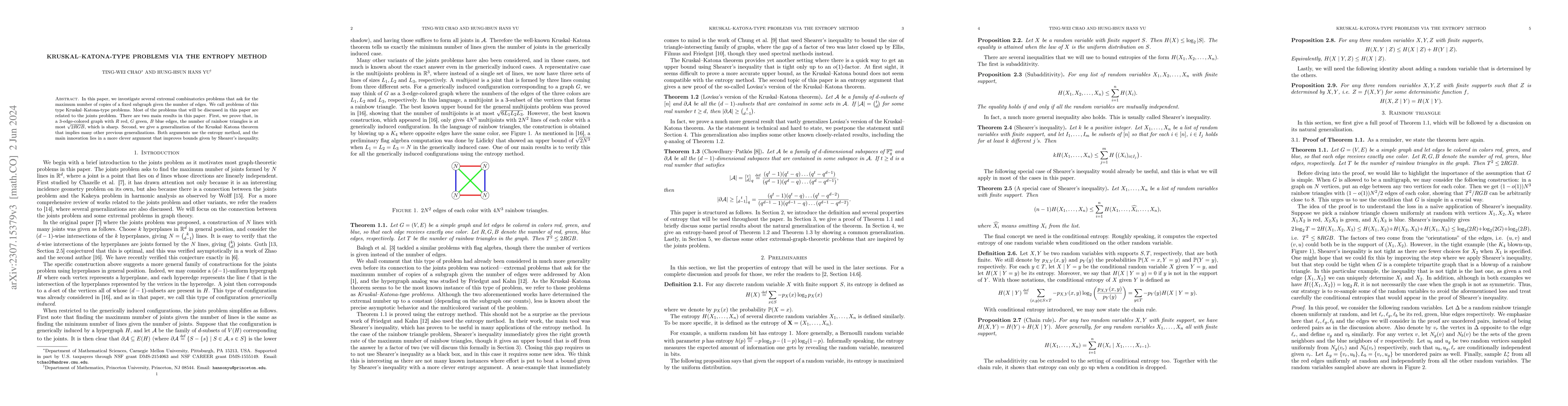 Thumbnail for Kruskal--Katona-Type Problems via the Entropy Method