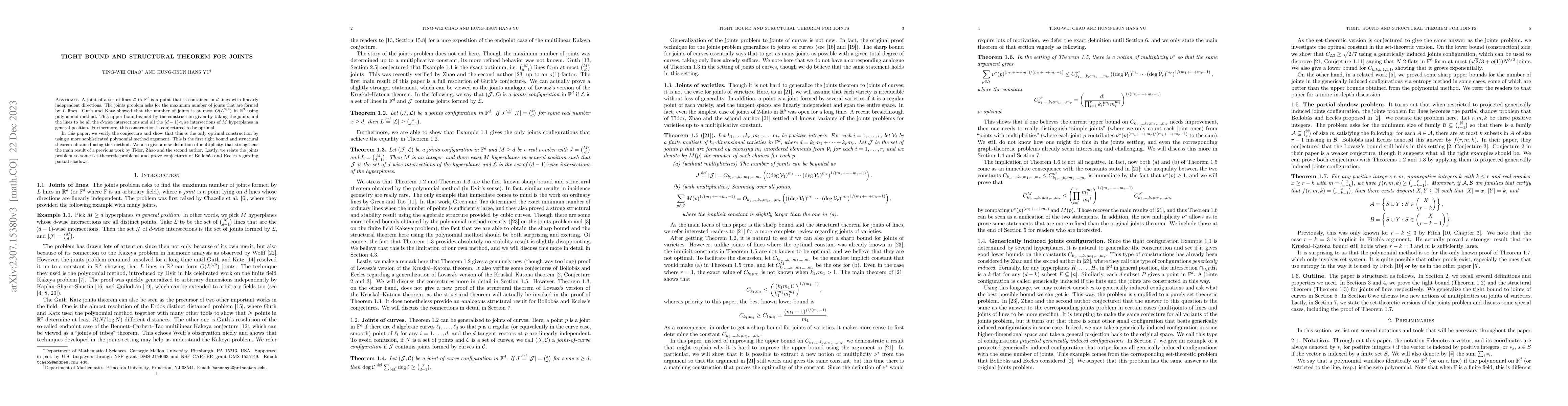 Thumbnail for Tight Bound and Structural Theorem for Joints