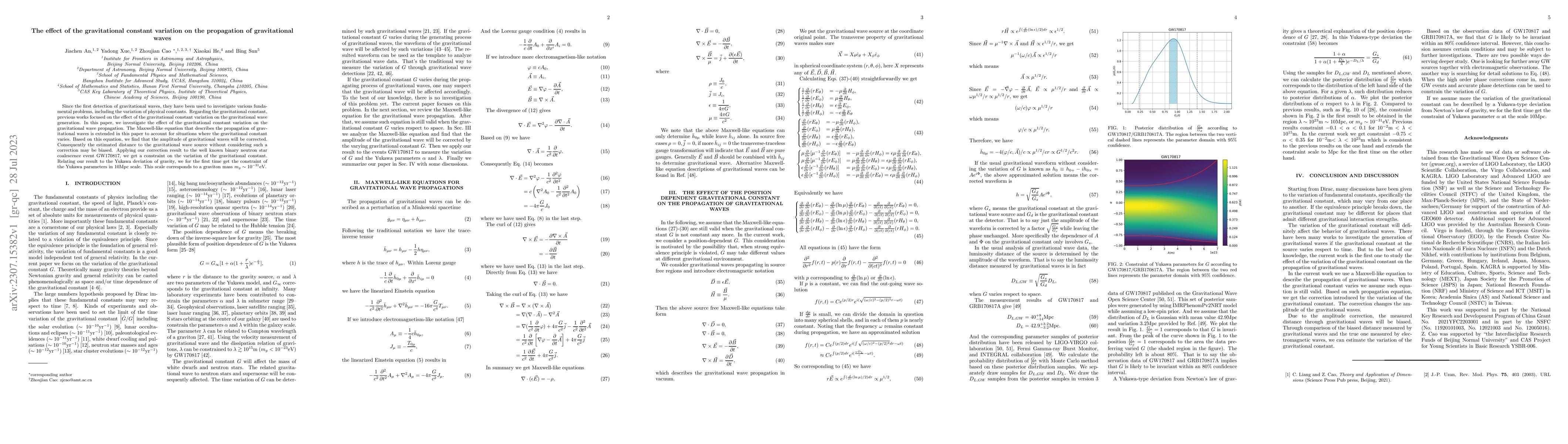 Thumbnail for The effect of the gravitational constant variation on the propagation of
  gravitational waves