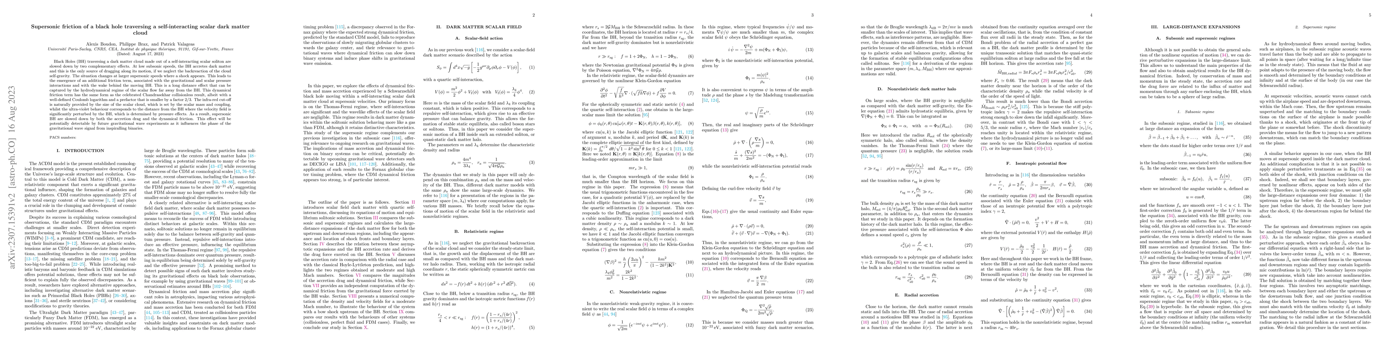 Thumbnail for Supersonic friction of a black hole traversing a self-interacting scalar
  dark matter cloud