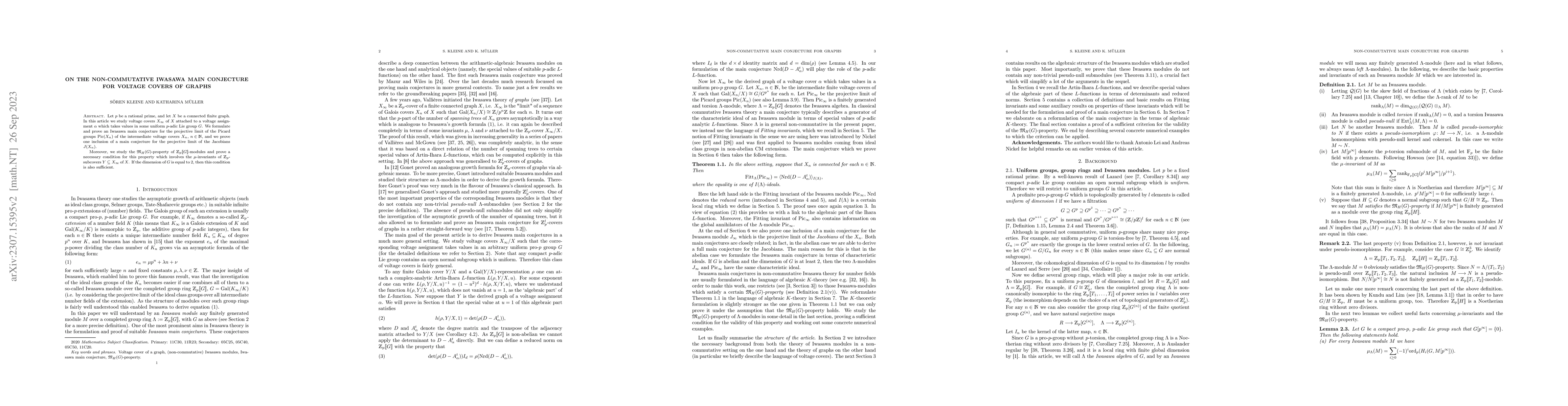 Thumbnail for On the non-commutative Iwasawa main conjecture for voltage covers of
  graphs