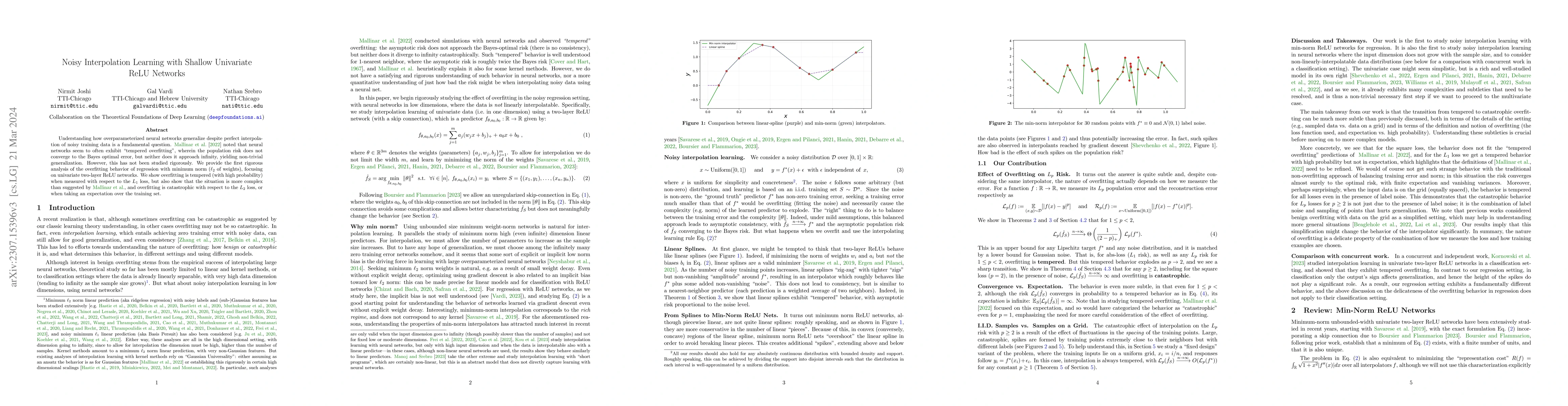 Thumbnail for Noisy Interpolation Learning with Shallow Univariate ReLU Networks