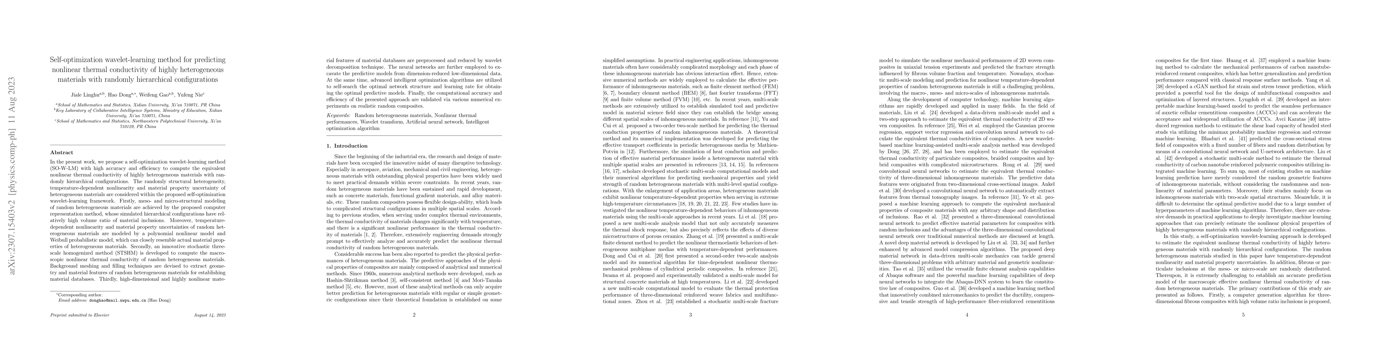Thumbnail for Self-optimization wavelet-learning method for predicting nonlinear
  thermal conductivity of highly heterogeneous materials with randomly
  hierarchical configurations