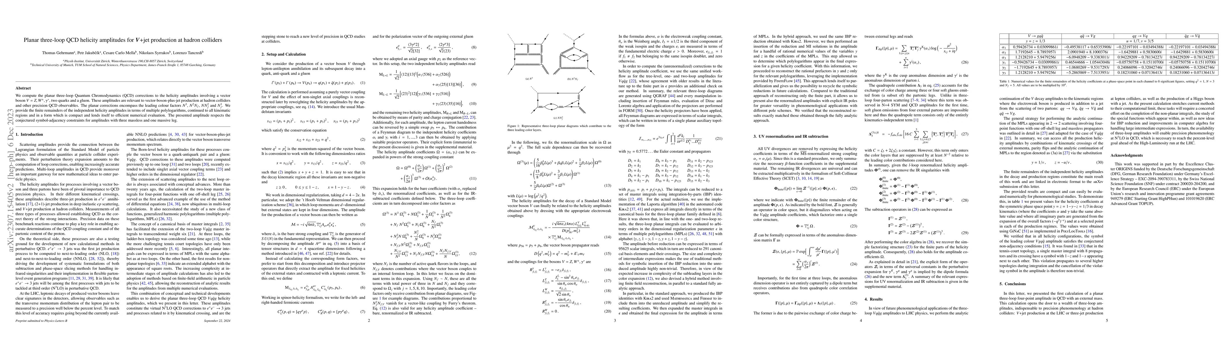 Thumbnail for Planar three-loop QCD helicity amplitudes for $V$+jet production at
  hadron colliders