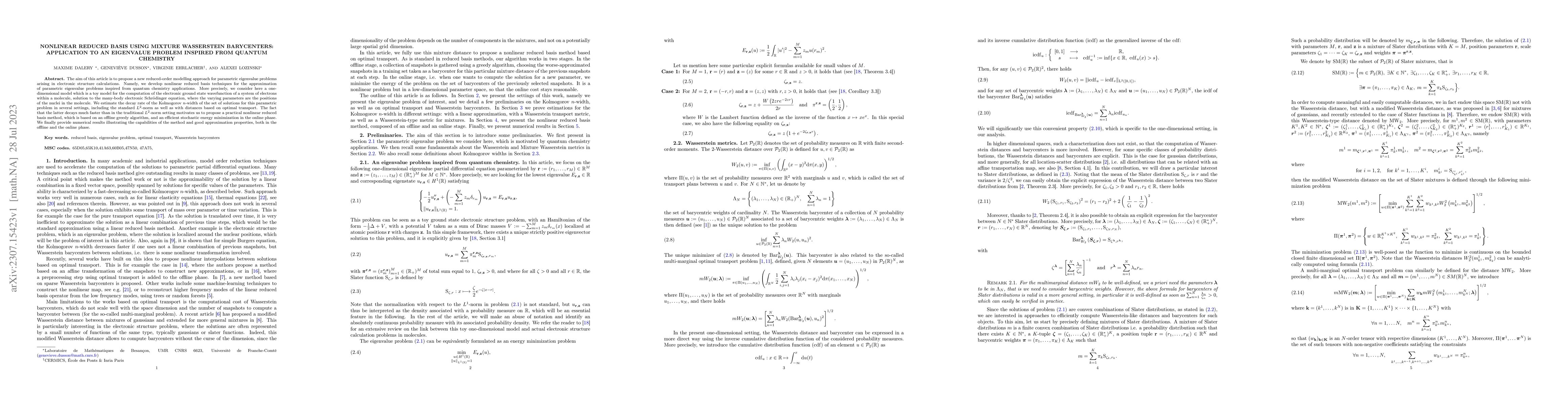 Thumbnail for Nonlinear reduced basis using mixture Wasserstein barycenters:
  application to an eigenvalue problem inspired from quantum chemistry