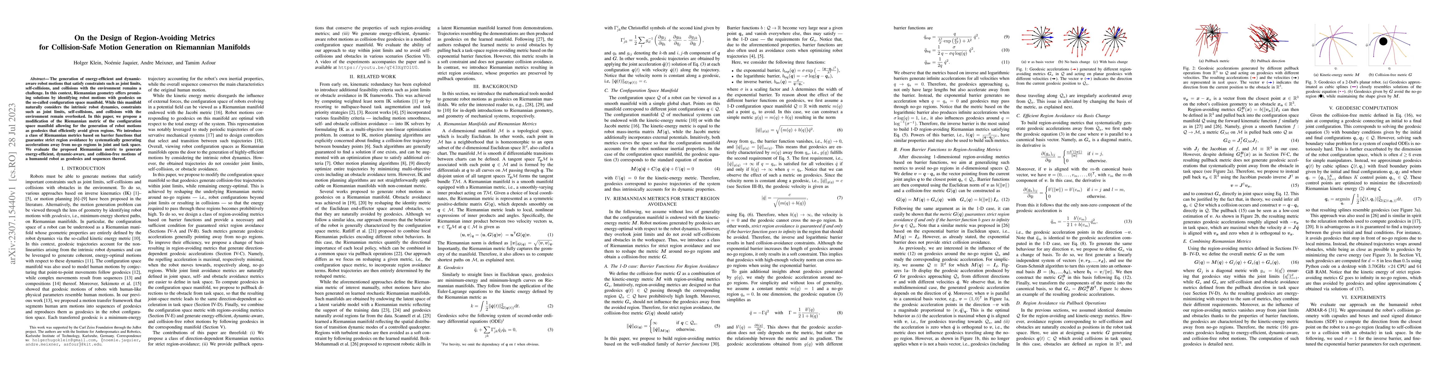 Thumbnail for On the Design of Region-Avoiding Metrics for Collision-Safe Motion
  Generation on Riemannian Manifolds