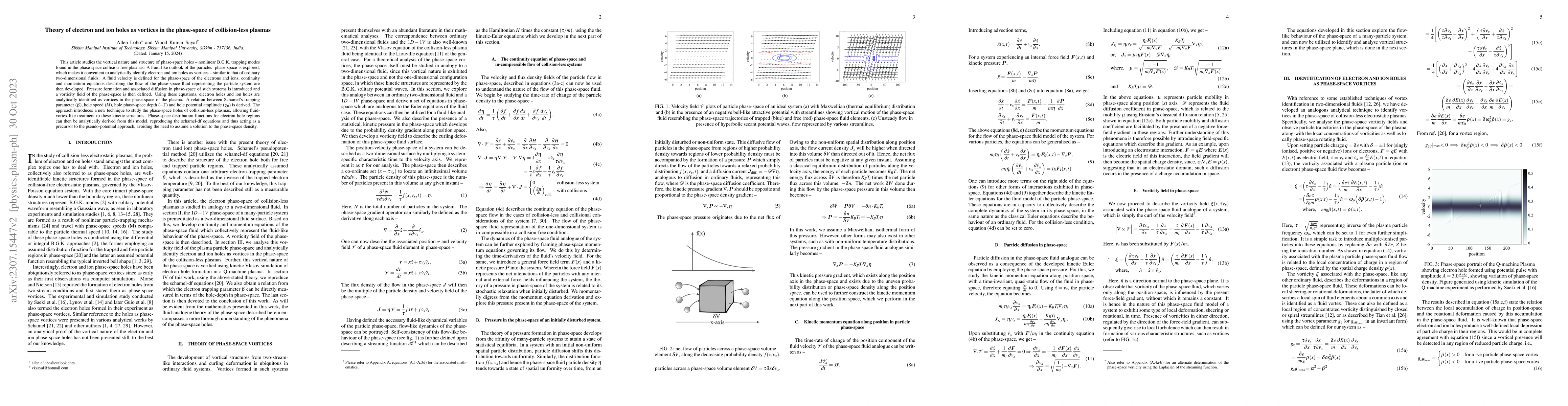 Thumbnail for Theory of electron and ion holes as vortices in the phase-space of
  collision-less plasmas