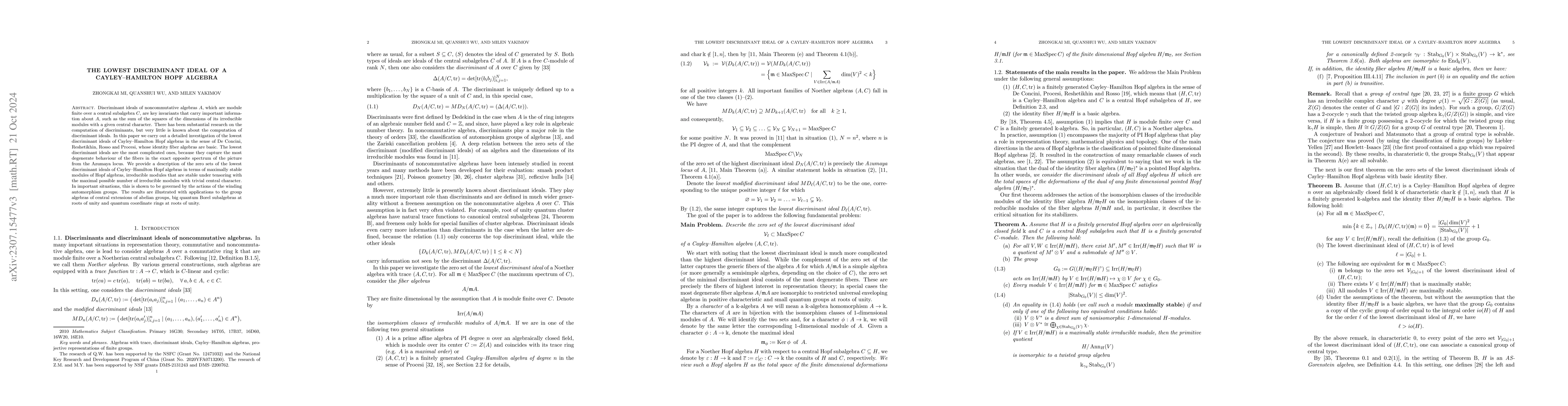 Thumbnail for The lowest discriminant ideal of a Cayley-Hamilton Hopf algebra