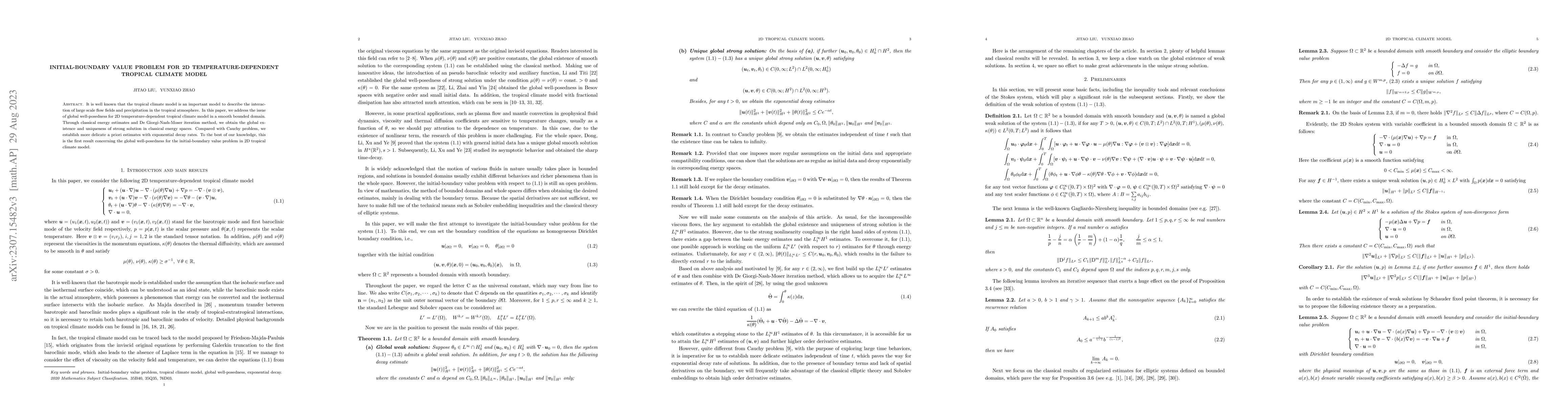 Thumbnail for Initial-boundary value problem for 2D temperature-dependent tropical
  climate model