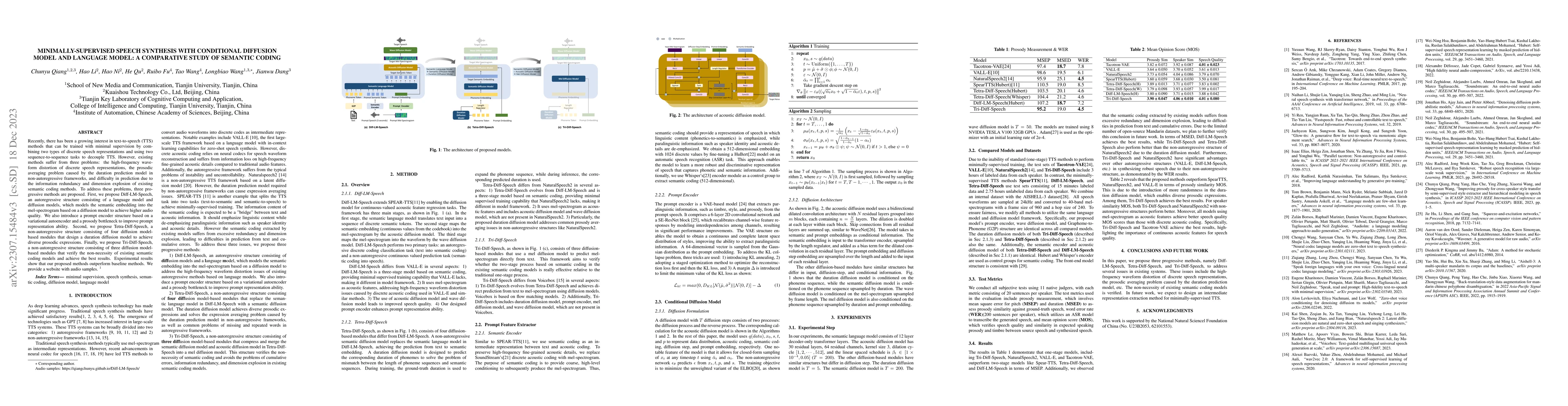 Thumbnail for Minimally-Supervised Speech Synthesis with Conditional Diffusion Model
  and Language Model: A Comparative Study of Semantic Coding
