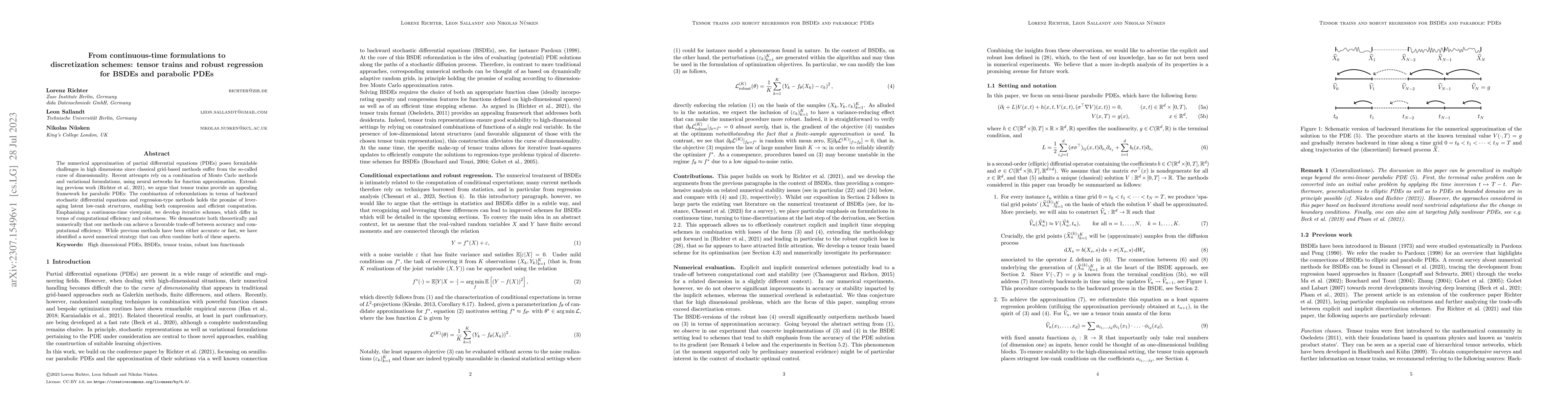 Thumbnail for From continuous-time formulations to discretization schemes: tensor
  trains and robust regression for BSDEs and parabolic PDEs