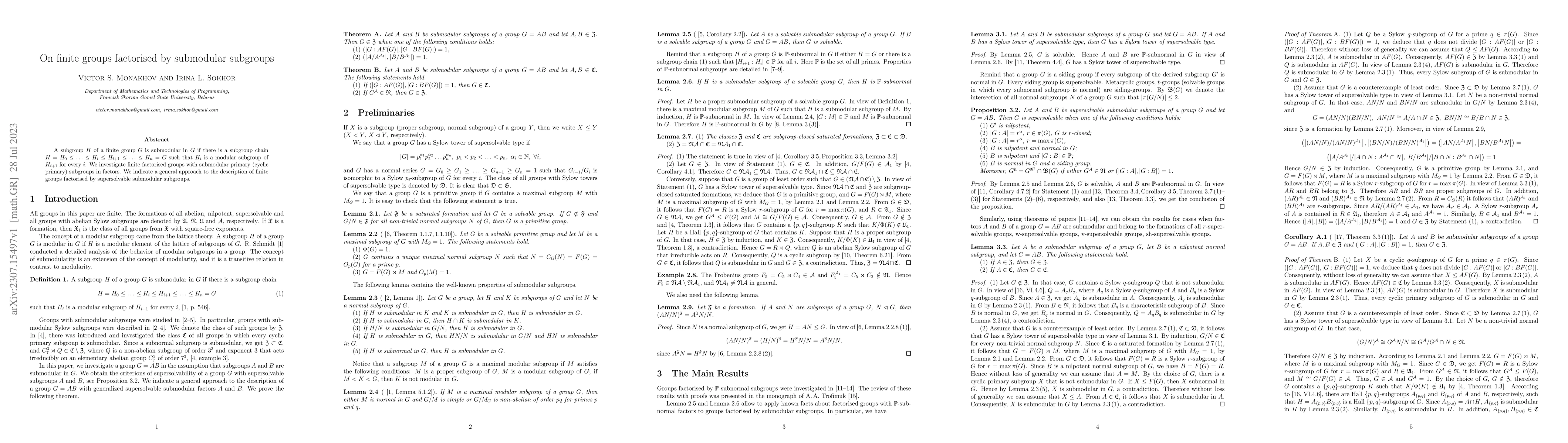 Thumbnail for On finite groups factorised by submodular subgroups