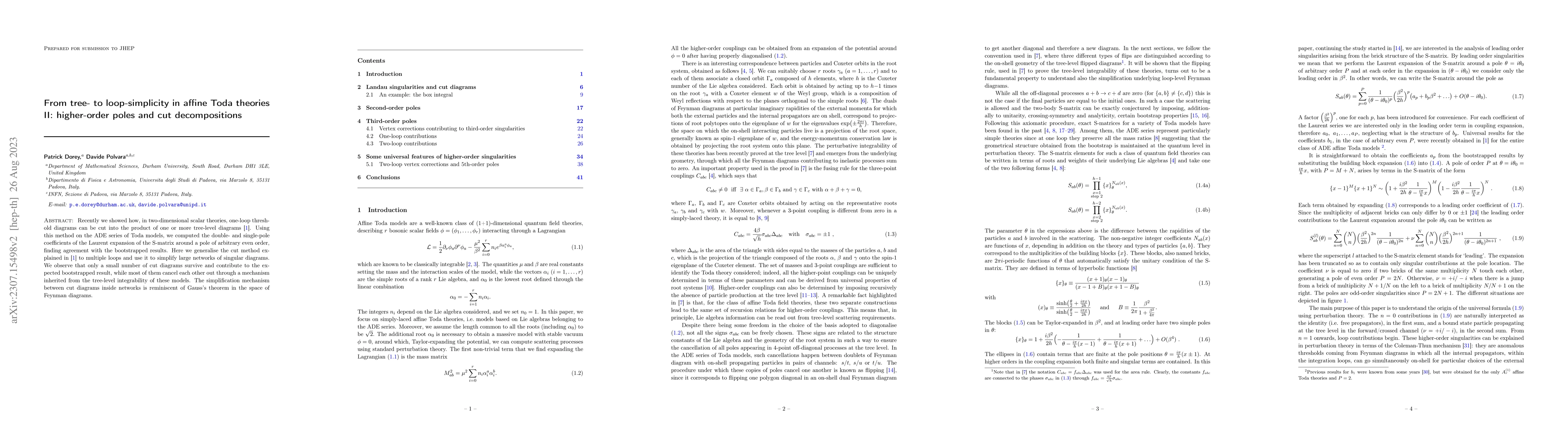 Thumbnail for From tree- to loop-simplicity in affine Toda theories II: higher-order
  poles and cut decompositions