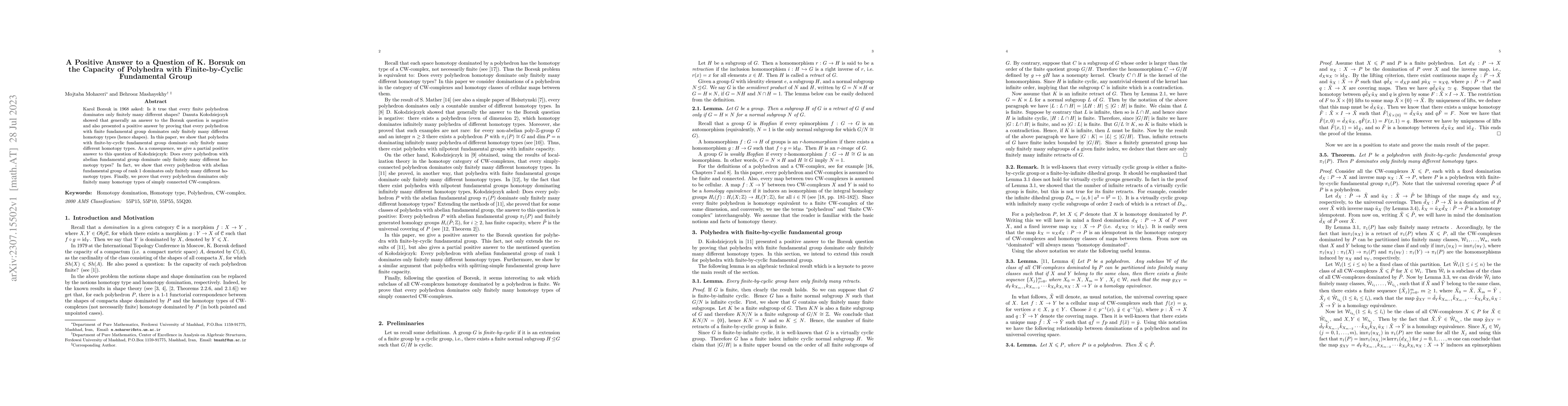Thumbnail for A Positive Answer to a Question of K. Borsuk on the Capacity of
  Polyhedra with Finite by Cyclic Fundamental Group