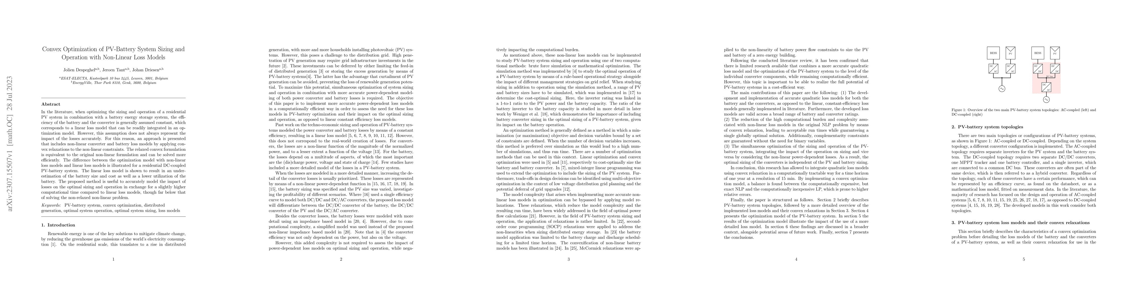 Thumbnail for Convex Optimization of PV-Battery System Sizing and Operation with
  Non-Linear Loss Models