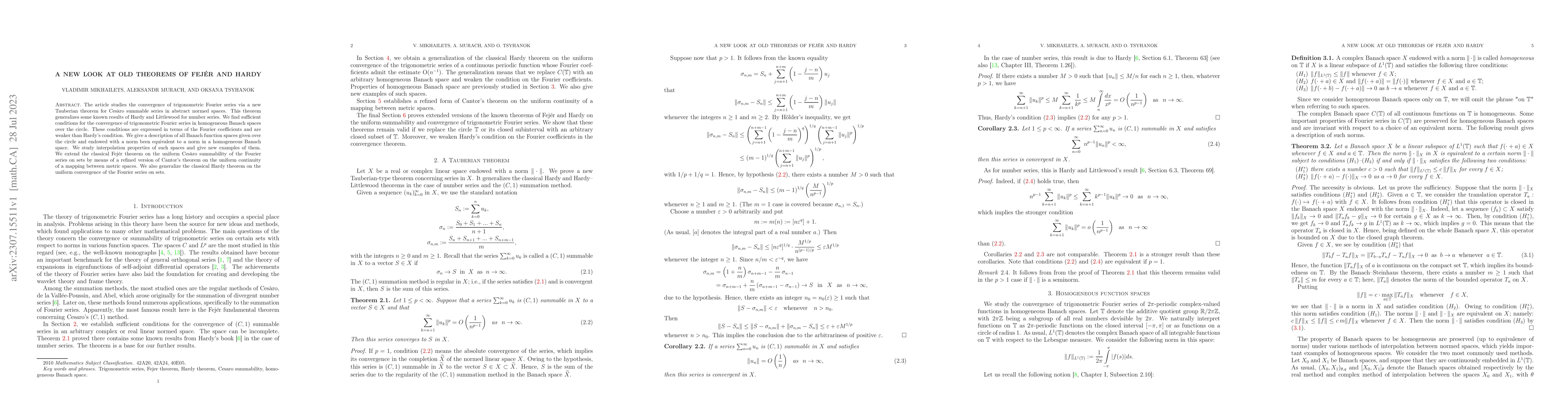 Thumbnail for A new look at old theorems of Fej\'{e}r and Hardy