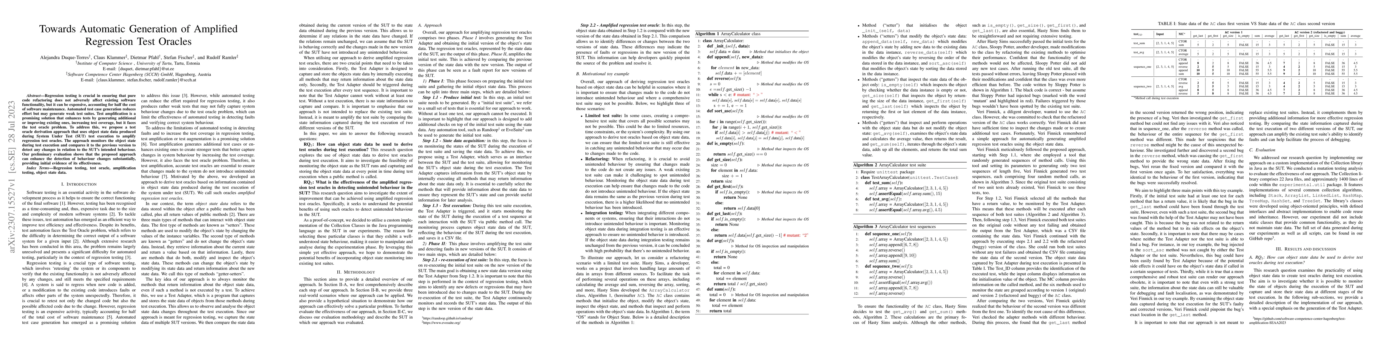 Thumbnail for Towards Automatic Generation of Amplified Regression Test Oracles