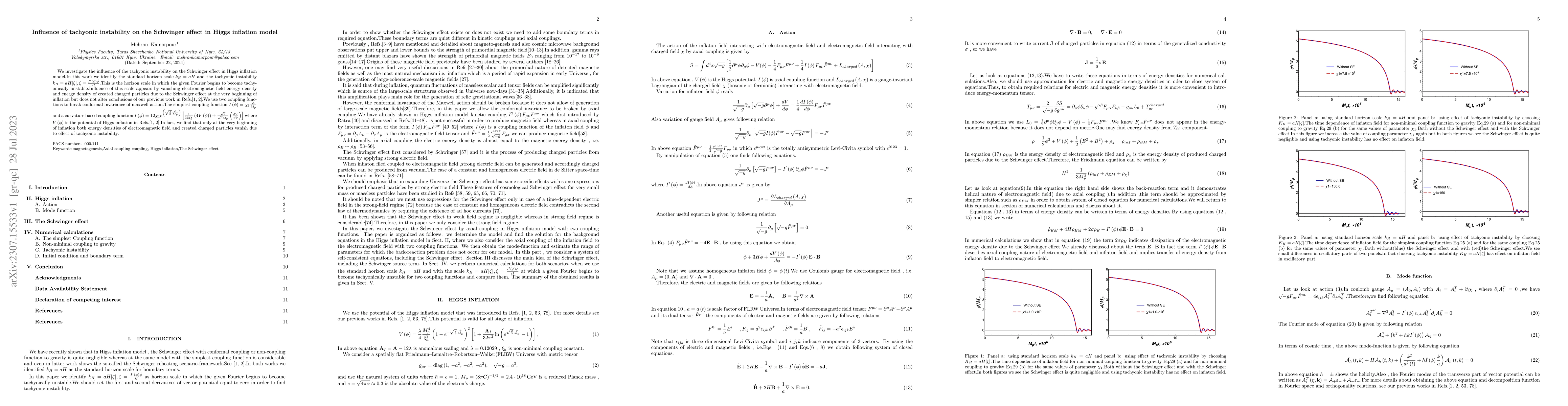 Thumbnail for Influence of tachyonic instability on the Schwinger effect in Higgs
  inflation model