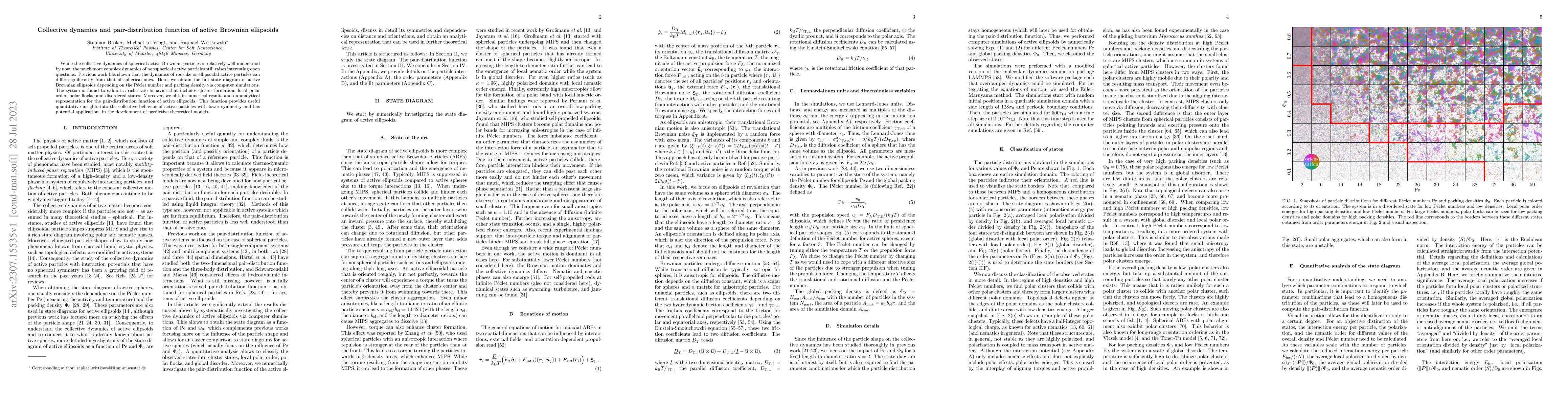 Thumbnail for Collective dynamics and pair-distribution function of active Brownian
  ellipsoids