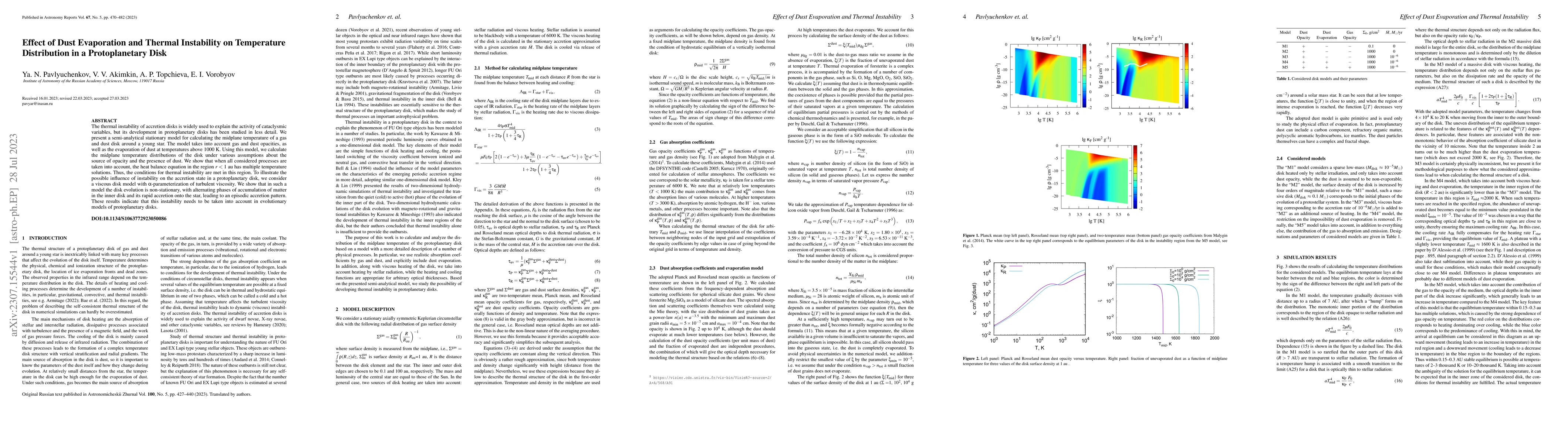 Thumbnail for Effect of Dust Evaporation and Thermal Instability on Temperature
  Distribution in a Protoplanetary Disk