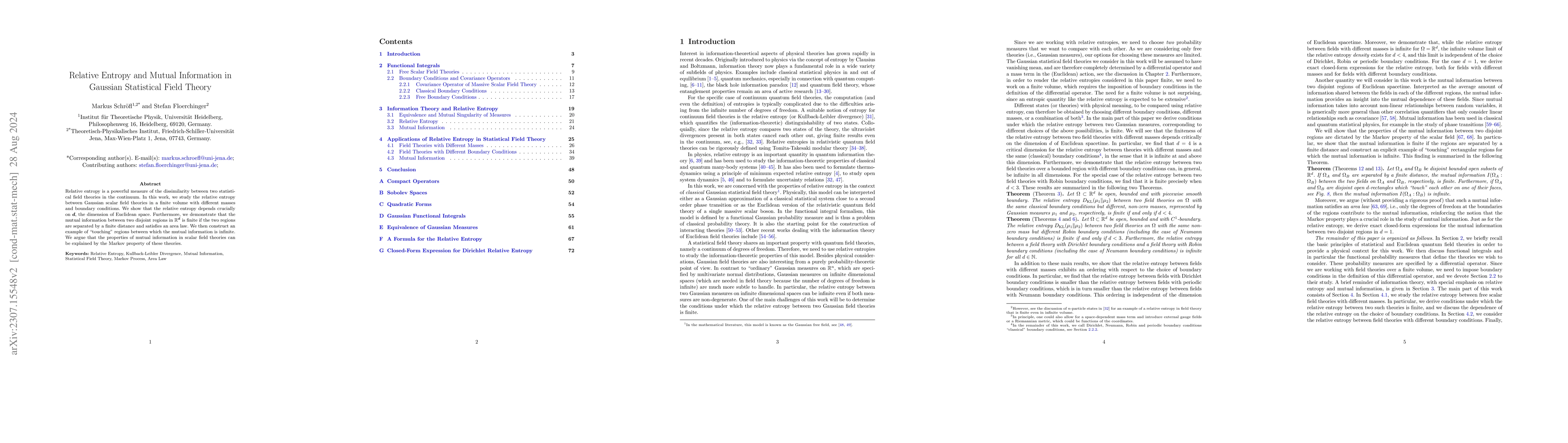 Thumbnail for Relative Entropy and Mutual Information in Gaussian Statistical Field
  Theory