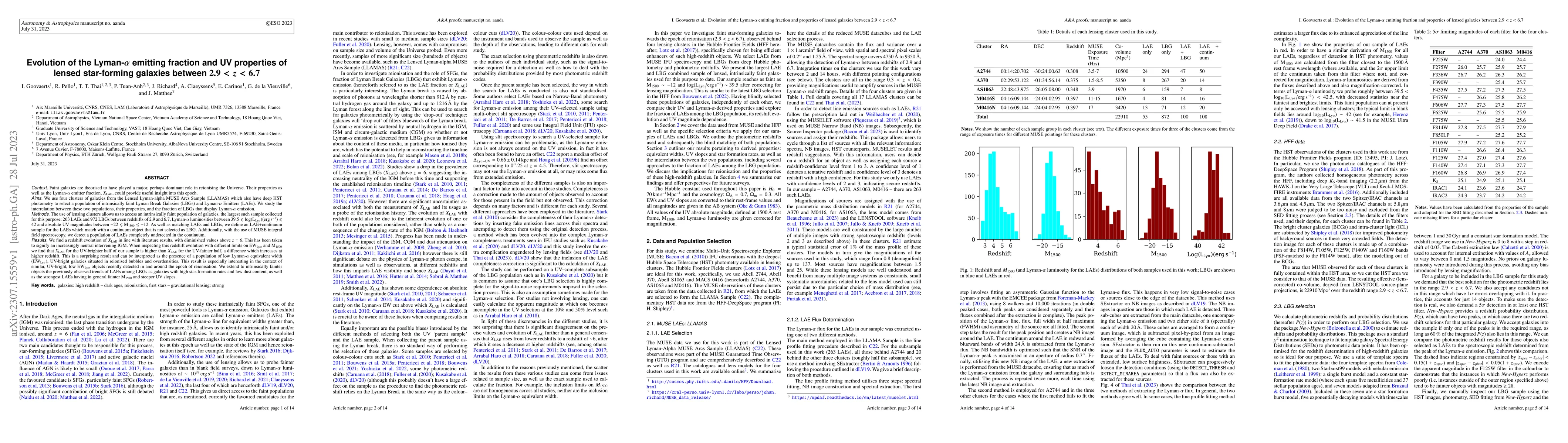 Thumbnail for Evolution of the Lyman-{\alpha} emitting fraction and UV properties of
  lensed star-forming galaxies between 2.9 < z < 6.7