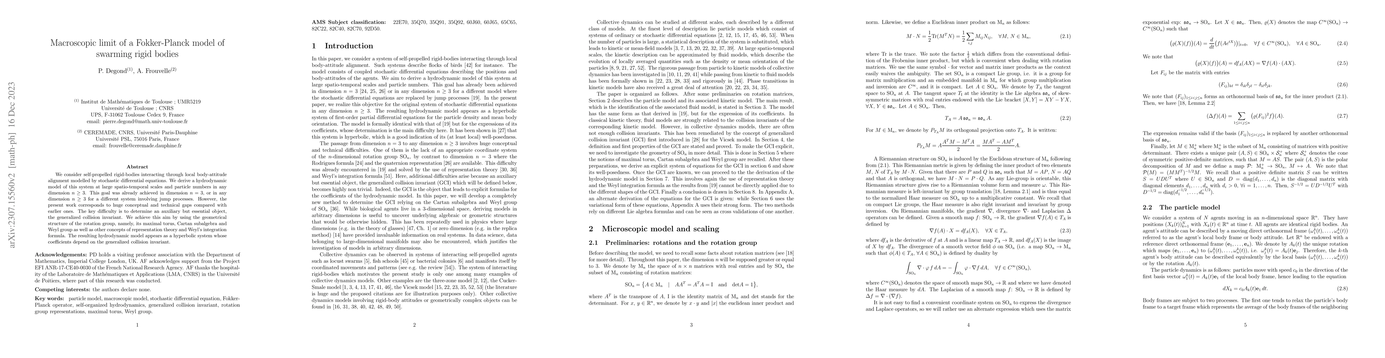 Thumbnail for Macroscopic limit of a Fokker-Planck model of swarming rigid bodies