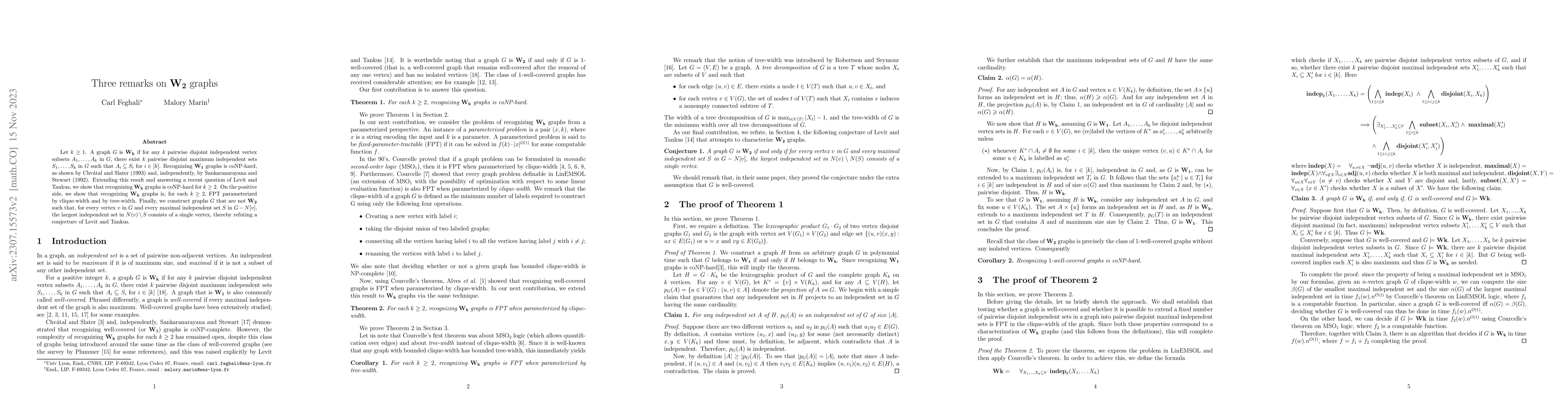 Thumbnail for Three remarks on $\mathbf{W_2}$ graphs