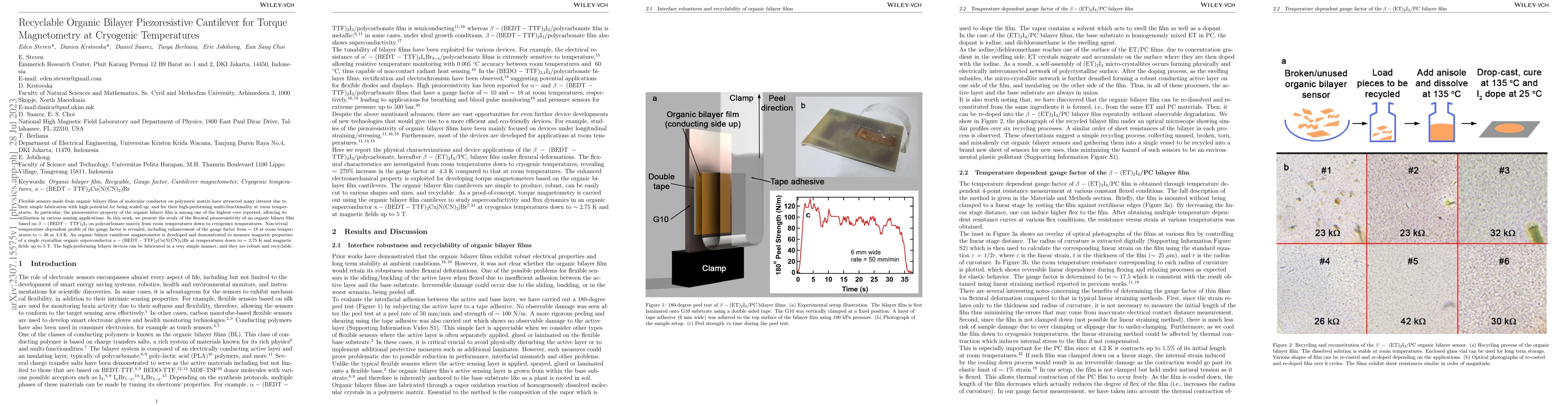 Thumbnail for Recyclable Organic Bilayer Piezoresistive Cantilever for Torque
  Magnetometry at Cryogenic Temperatures
