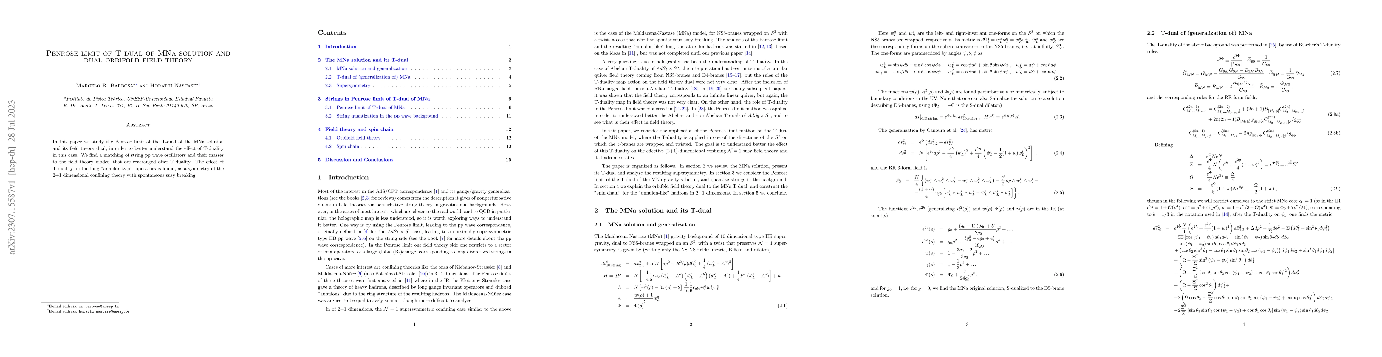 Thumbnail for Penrose limit of T-dual of MNa solution and dual orbifold field theory