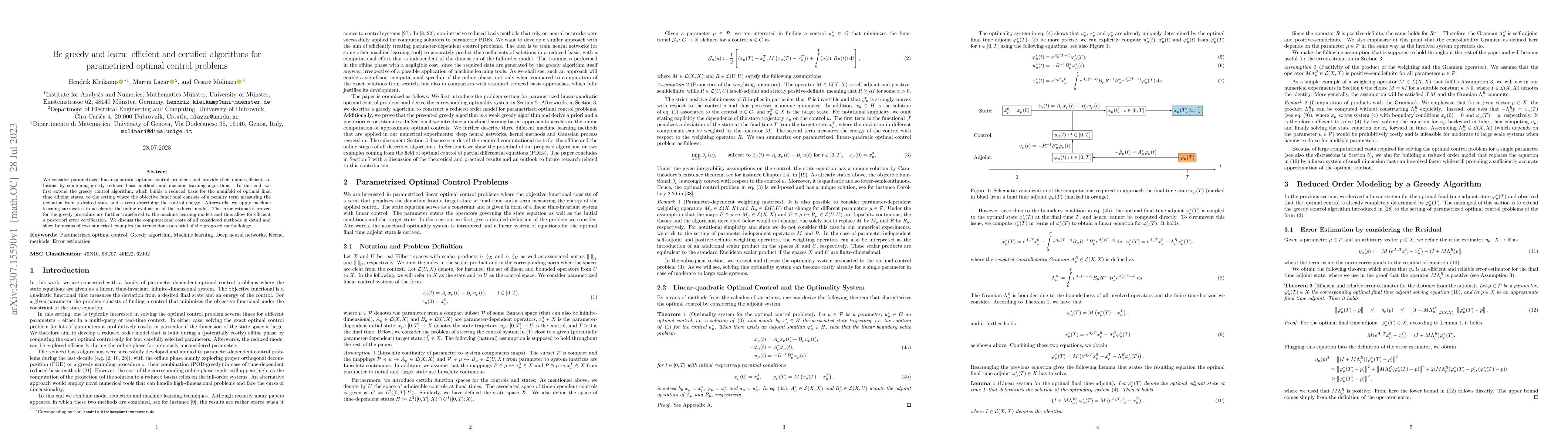 Thumbnail for Be greedy and learn: efficient and certified algorithms for parametrized
  optimal control problems