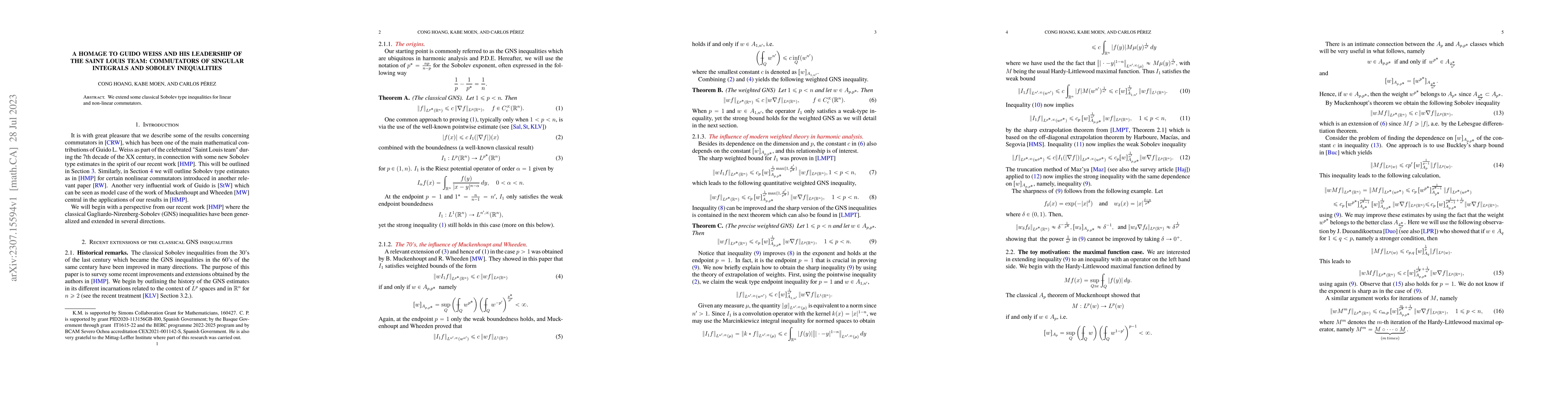Thumbnail for A homage to Guido Weiss and his leadership of the Saint Louis team:
  Commutators of Singular Integrals and Sobolev inequalities