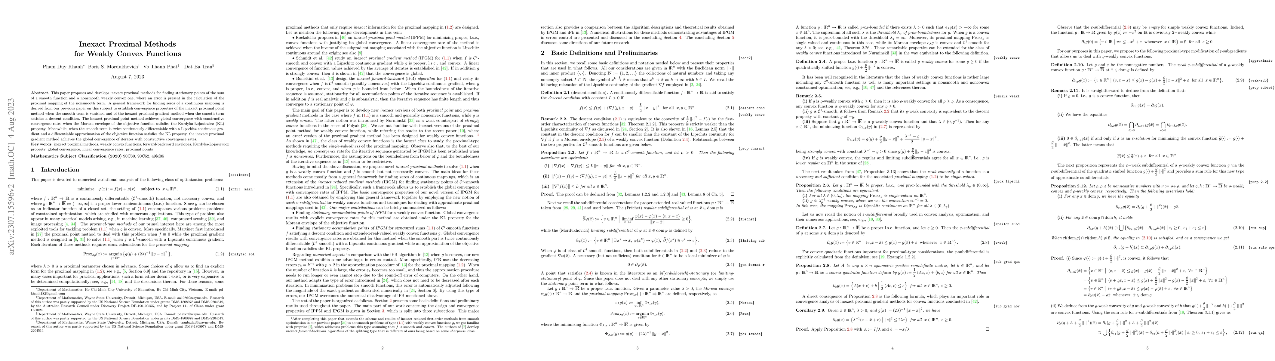 Thumbnail for Inexact proximal methods for weakly convex functions