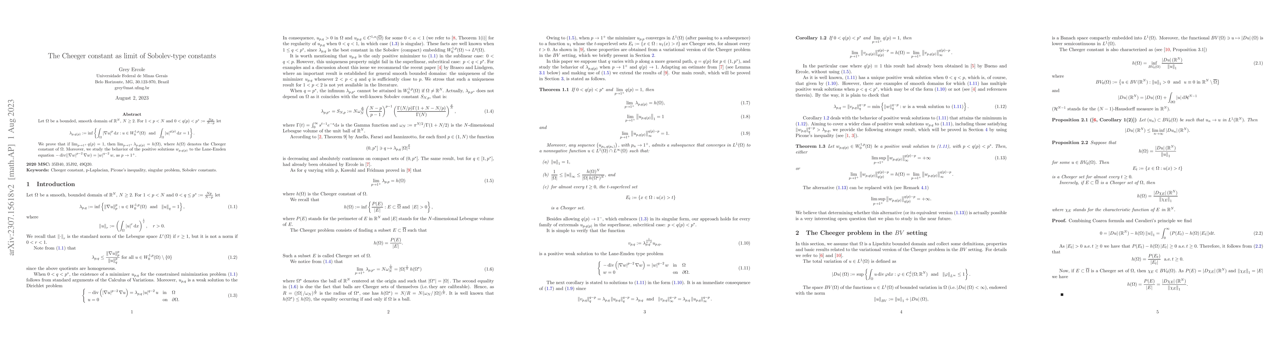 Thumbnail for The Cheeger constant as limit of Sobolev-type constants