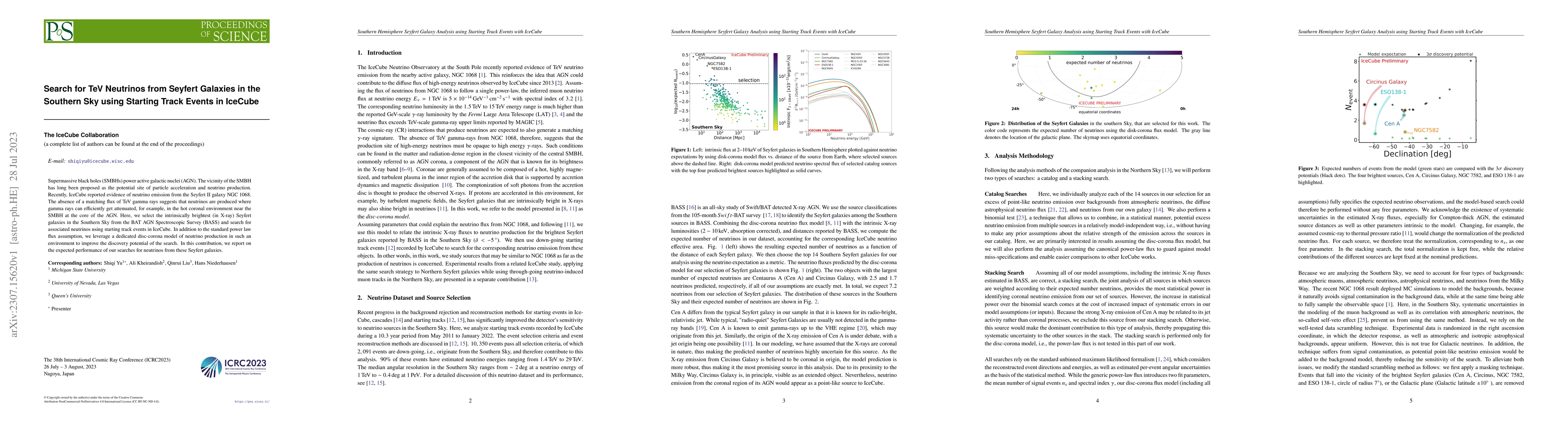 Thumbnail for Search for TeV Neutrinos from Seyfert Galaxies in the Southern Sky using
  Starting Track Events in IceCube