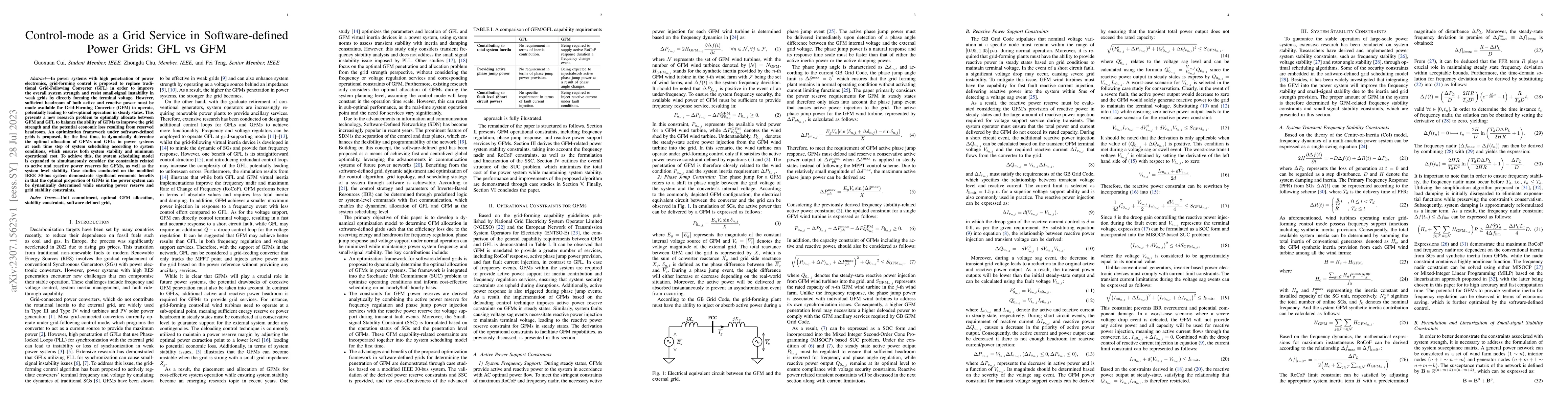 Thumbnail for Control-mode as a Grid Service in Software-defined Power Grids: GFL vs
  GFM