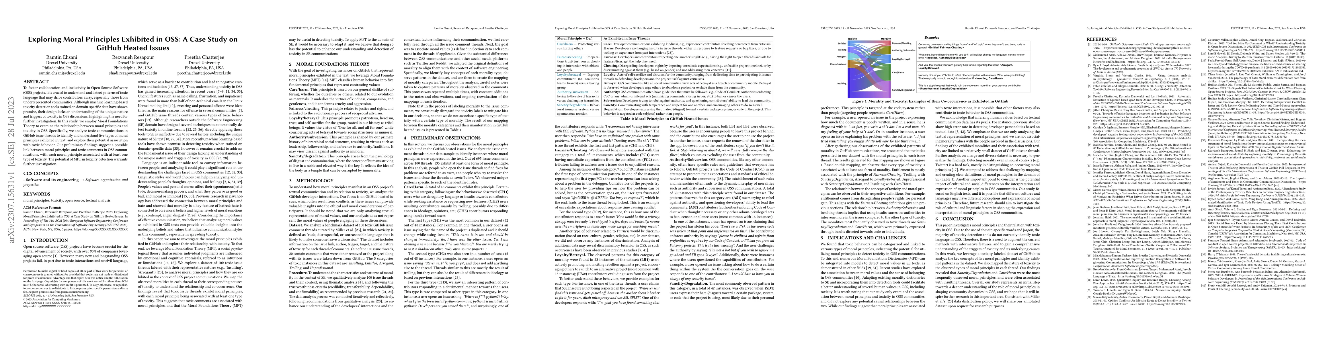 Thumbnail for Exploring Moral Principles Exhibited in OSS: A Case Study on GitHub
  Heated Issues