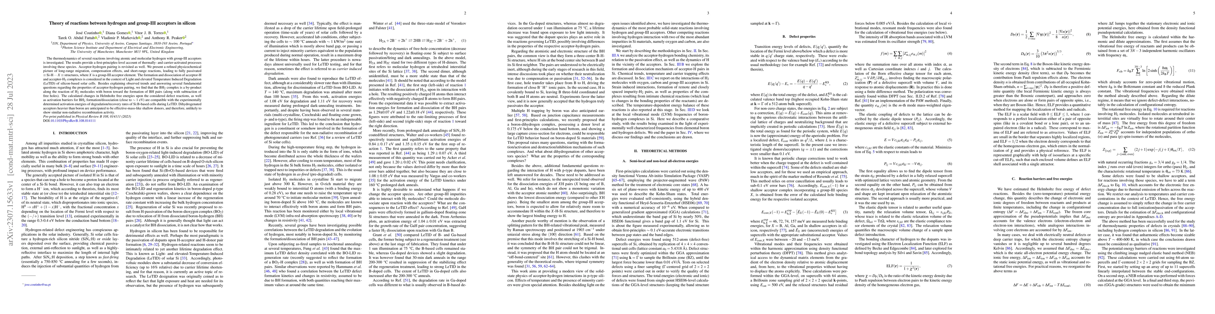 Thumbnail for Theory of reactions between hydrogen and group-III acceptors in silicon