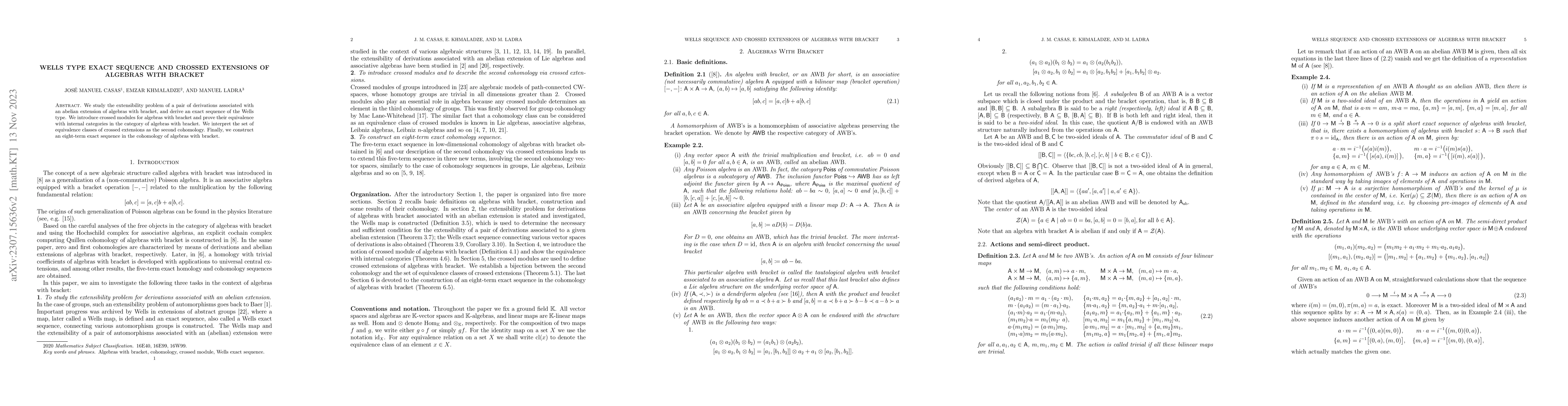 Thumbnail for Wells type exact sequence and crossed extensions of algebras with
  bracket