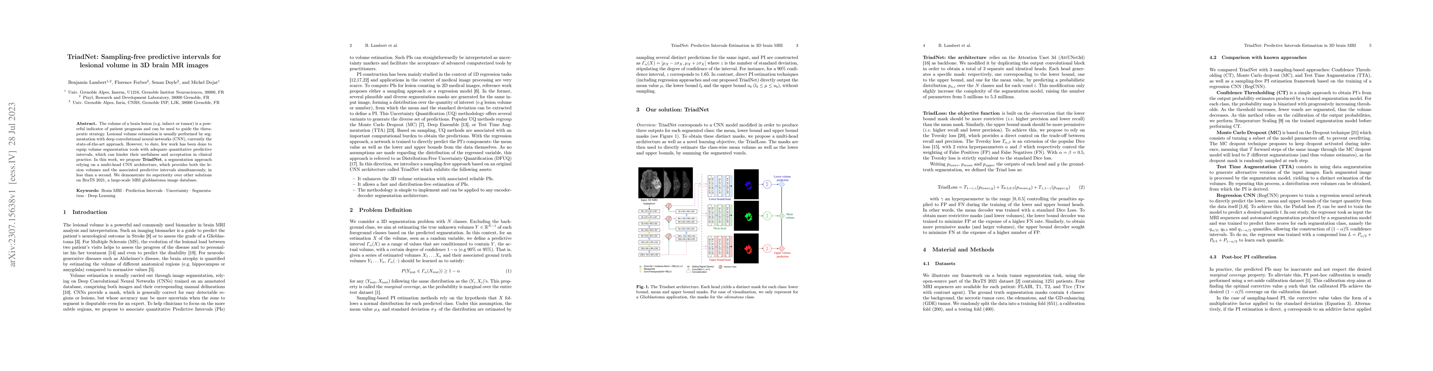 Thumbnail for TriadNet: Sampling-free predictive intervals for lesional volume in 3D
  brain MR images